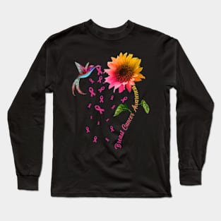 Breast Cancer Awareness Sunflower Hummingbird, Pink Ribbon Long Sleeve T-Shirt